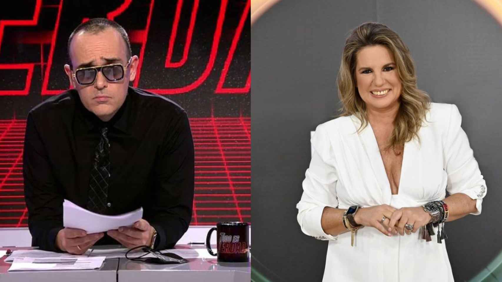 Risto Mejide, en 'Todo es verdad', y Carmen Porter, en 'Futura' / MEDIASET