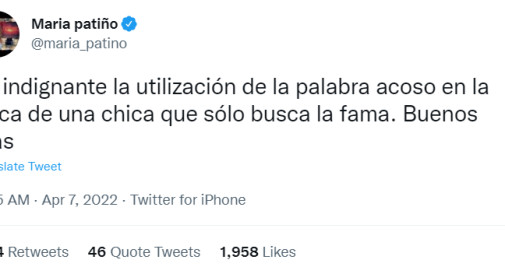 Publicación de María Patiño en Twitter / @maria_patino