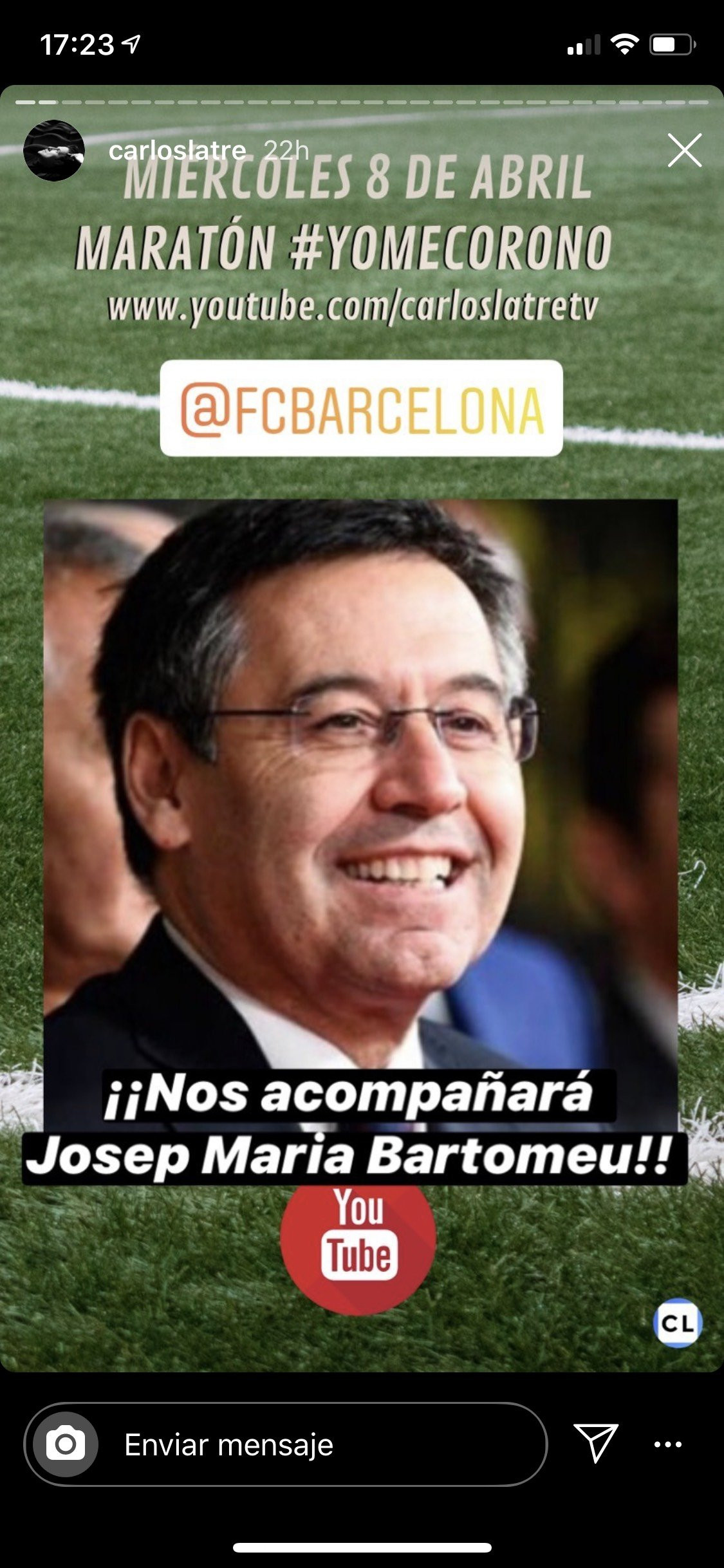 Josep Maria Bartomeu se adhiere a la campaña #Yomecorono INSTAGRAM