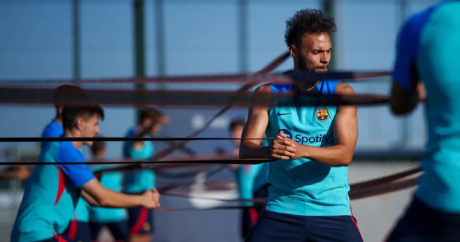 Martin Braithwaite, durante un entrenamiento en la actual pretemporada del Barça / FCB