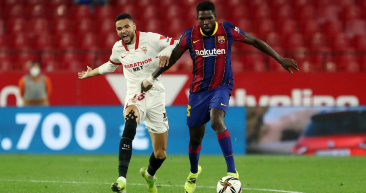 Samuel Umtiti durante el partido del Barça contra el Sevilla / FC Barcelona