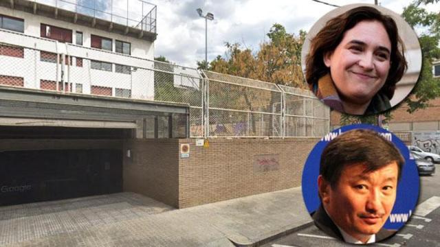 Ada Colau (arriba), el magnate Jambulat Sarsenov y la antigua escuela Speh Campos, que será una clínica estética de lujo / FOTOMONTAJE CG