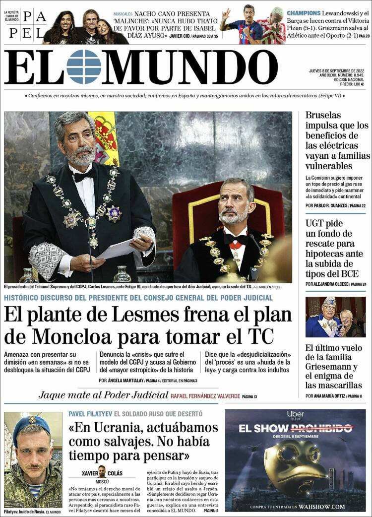 Portada de 'El Mundo' del 8 de septiembre de 2022 / KIOSKO.NET