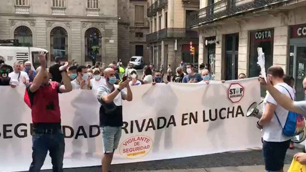 Protesta de vigilantes de seguridad en Barcelona durante su huelga / CG