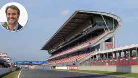 Joan Fontseré, director desde junio de 2015 de Circuits de Catalunya junto a una imagen de la grada de Montmeló / FOTOMONTAJE DE CG