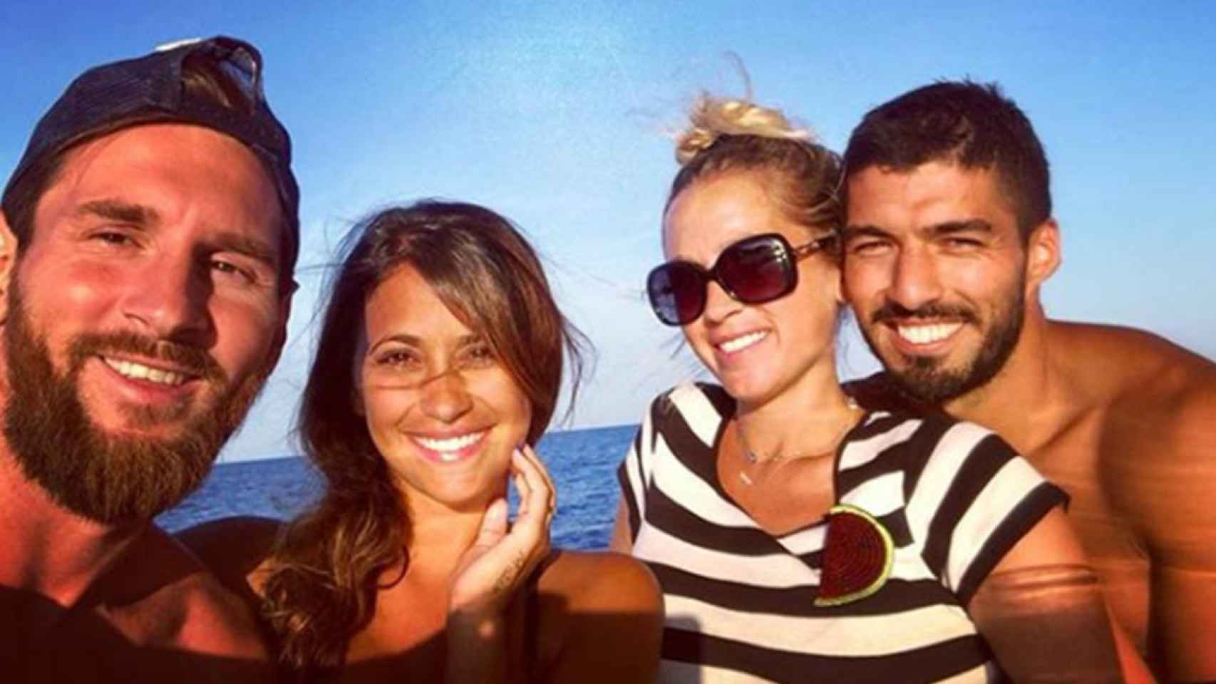 Luis Suárez, Sofía Balbi, Leo Messi y Antonella Roccuzzo en una de sus últimas vacaciones juntos