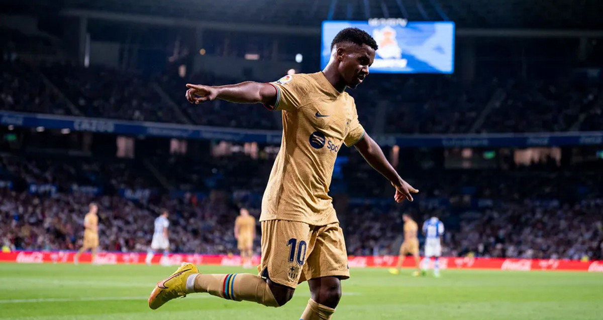 Ansu Fati celebra un gol anotado en la victoria del Barça contra la Real Sociedad / FCB