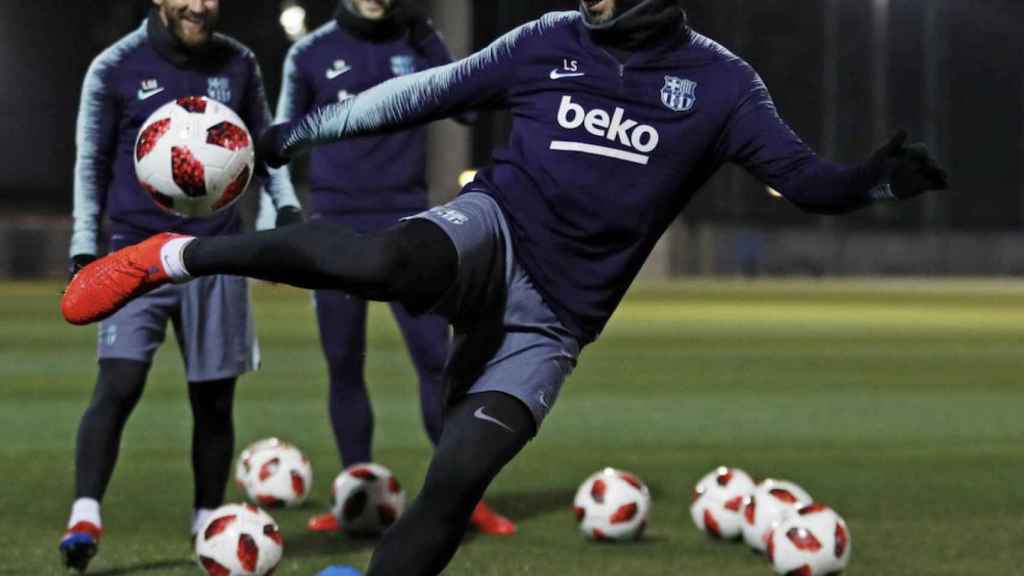 Una foto de Luis Suárez durante un entrenamiento del Barça / FCB