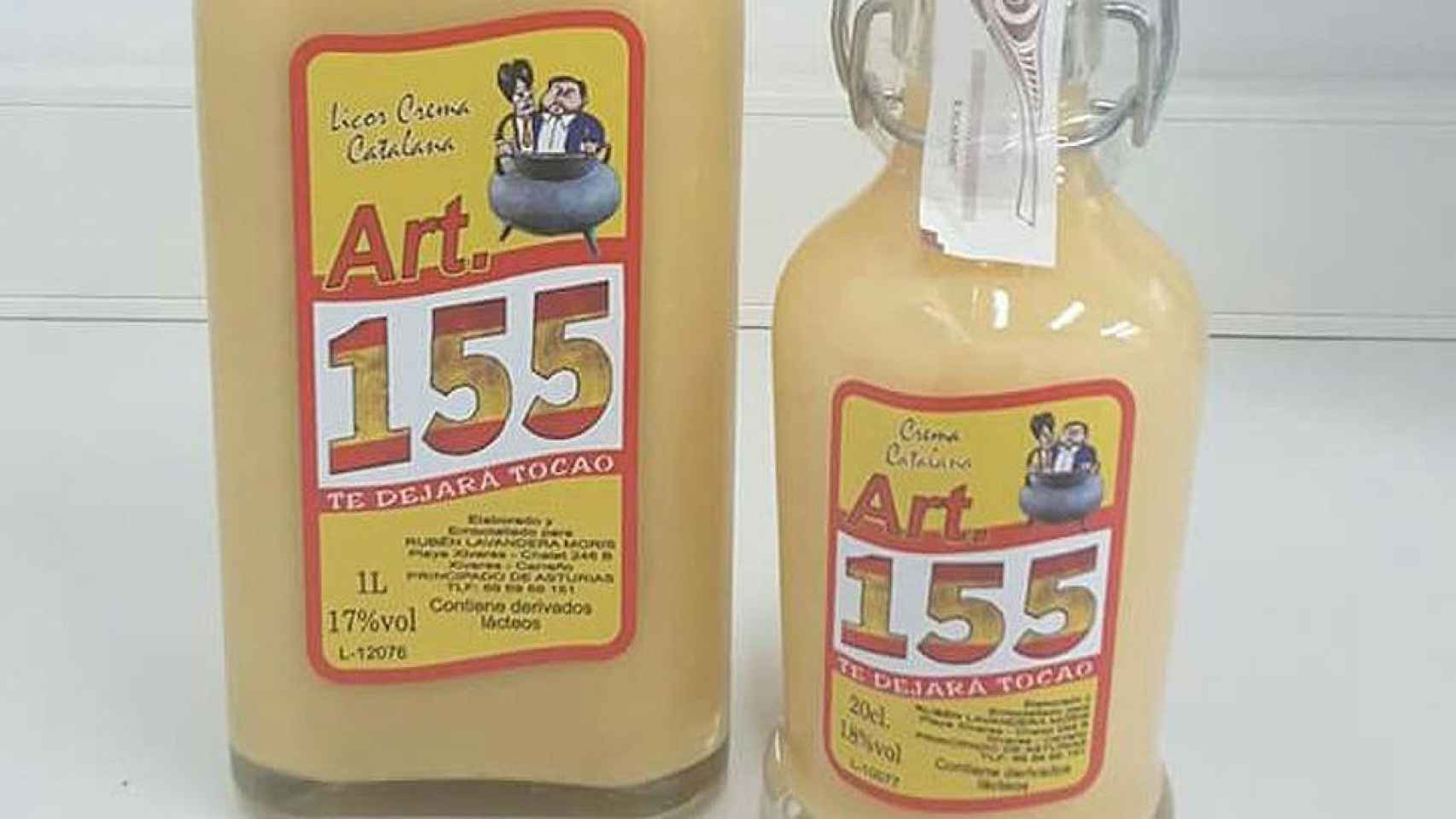 Los dos tamaños del licor 'Art. 155', de 17%