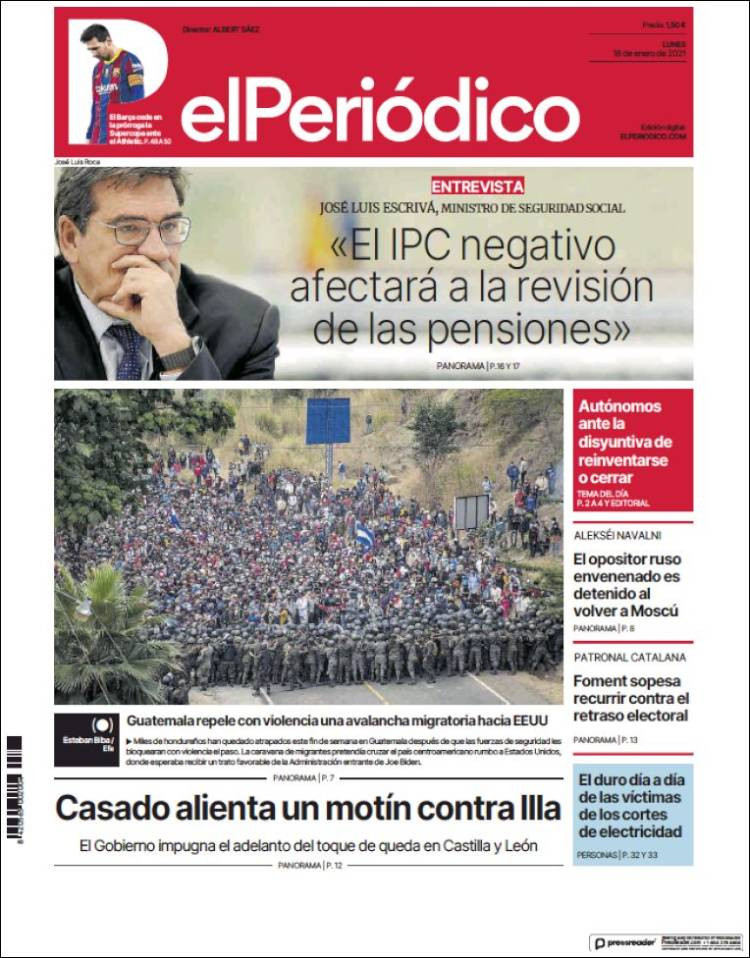 Portada de El Periódico del 18 de enero / EL PERIÓDICO