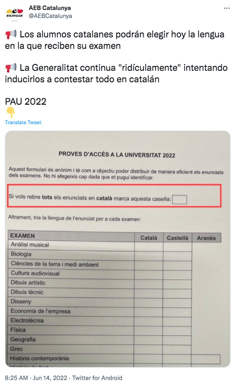 La AEB denuncia el formulario a través de las redes sociales / TWITTER