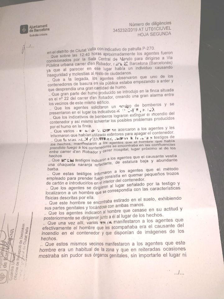 Atestado de la primera detención de Pascal, presunto 'violador de Drassanes', el 13 de abril / CG