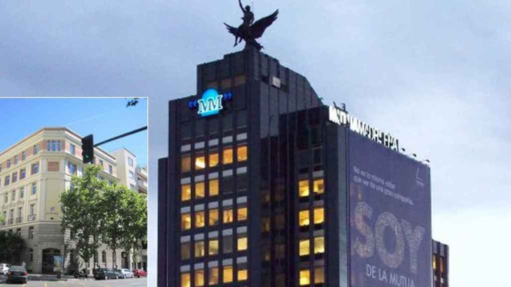 Sede central de la Mútua Madrileña junto al nuevo edificio que incorpora a su cartea inmobiliaria, el antiguo 'headquarter' de Fórum Filatélico.