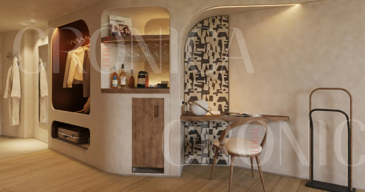 Zona de bar y escritorio de las habitaciones de Hotel Pacha