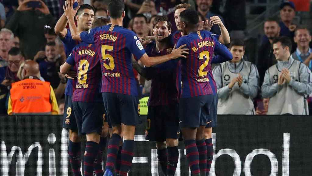 Los jugadores del Barça celebrando un gol / EFE