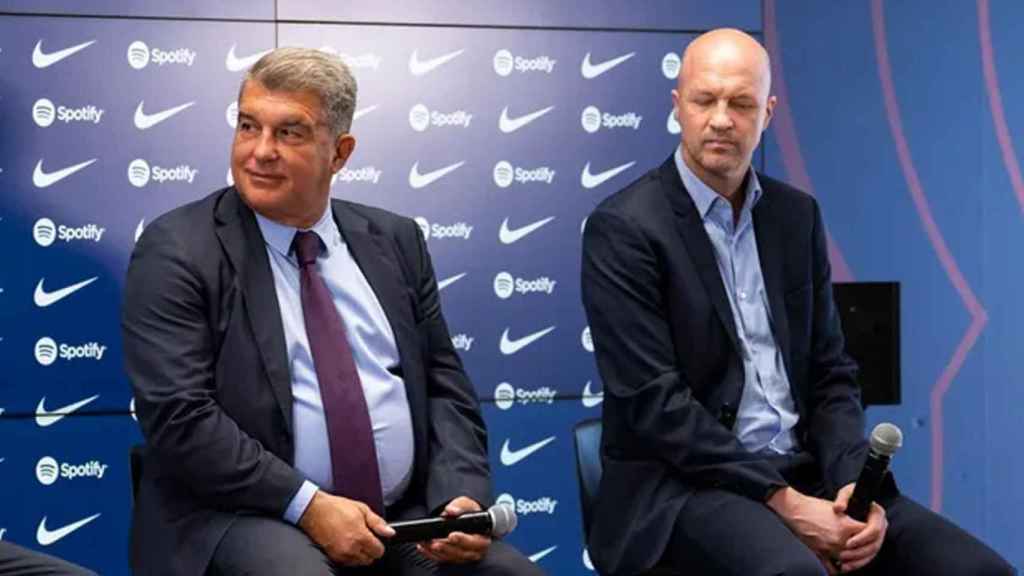 Joan Laporta y Jordi Cruyff, en la presentación de un fichaje del Barça / FCB