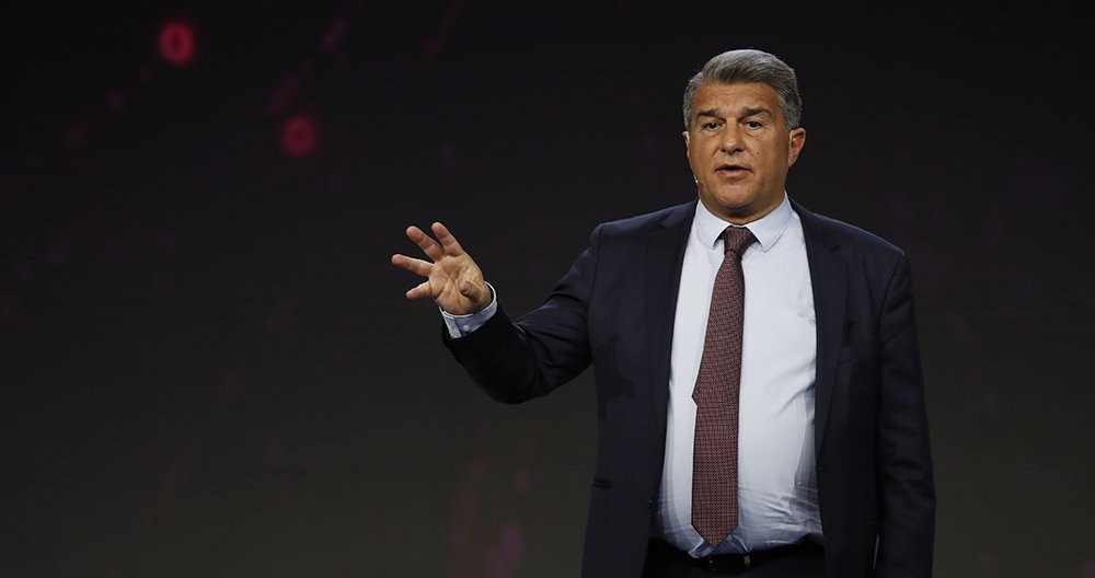 Joan Laporta, presidente del Barça, durante una intervención en el Mobile World Congress / EFE