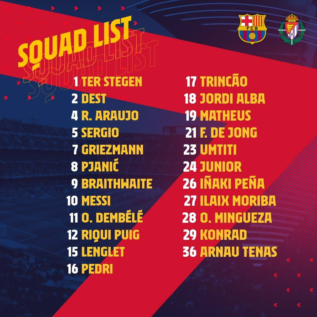 Convocatoria del Barça contra el Valladolid / FC Barcelona