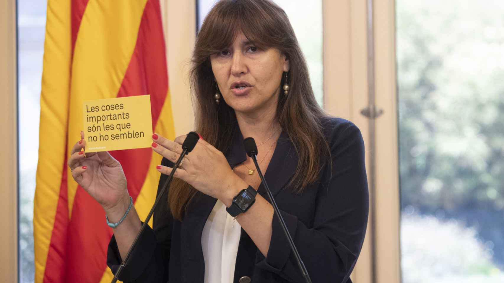 La presidenta del Parlament, Laura Borràs, durante su comparecencia tras ser suspendida en el cargo / EFE - Marta Perez