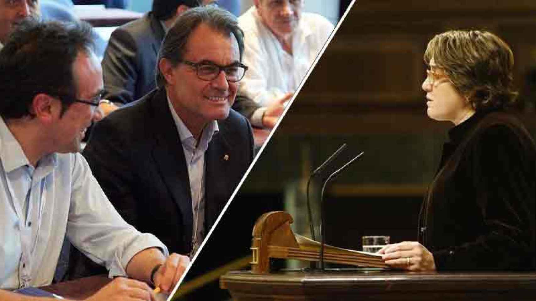 Artur Mas, en una reunión del consejo nacional de CDC (iqda.) e Inma Riera, en una intervención en el Congreso.