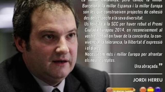 Felicitació de l'ex alcalde de Barcelona Joan Hereu a SCC