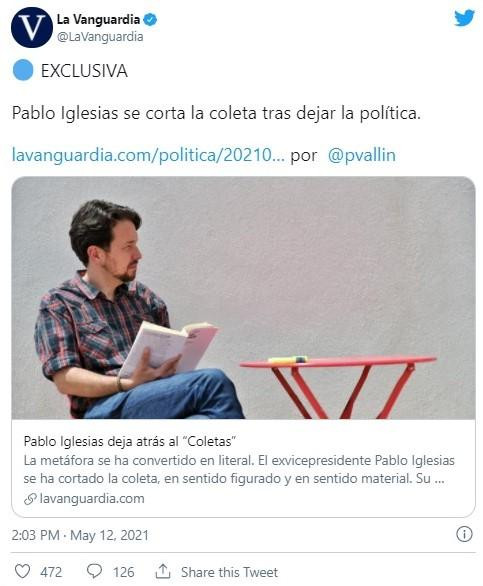 El nuevo peinado de Pablo Iglesias tras cortarse la coleta / TWITTER