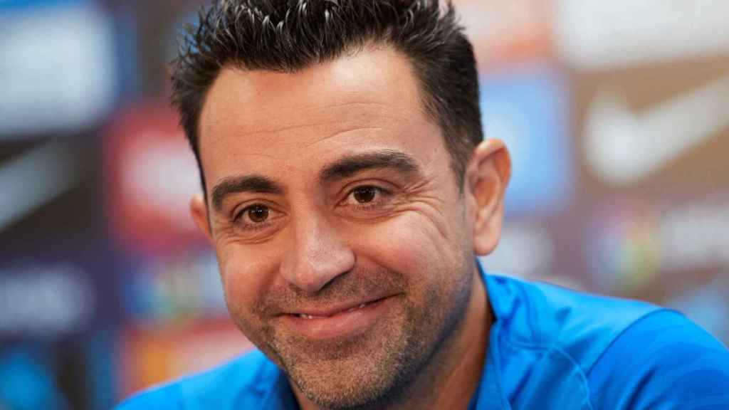 Xavi, durante la rueda de prensa previa al derbi ante el Espanyol / EFE