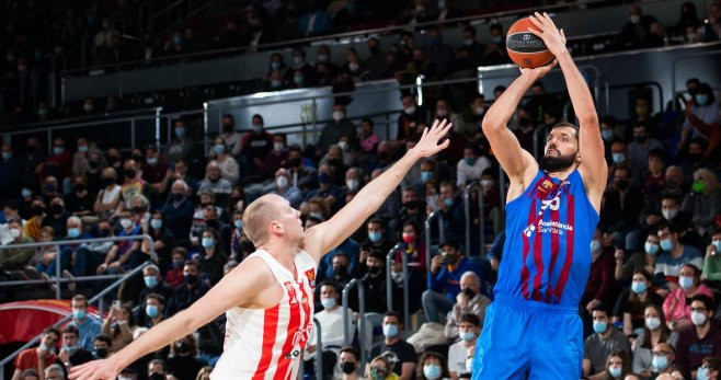 Mirotic, el líder en puntos del Barça, durante la victoria contra Estrella Roja / FCB