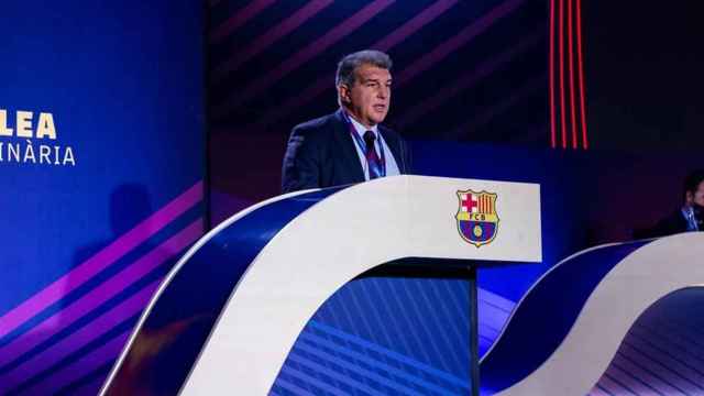 Joan Laporta, durante la reanudación de la Asamblea de Socios Compromisarios / FCB