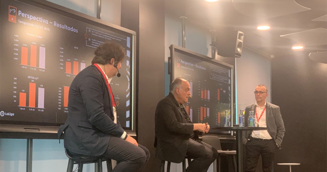 Javier Tebas, durante la presentación del Informe Económico Anual de la Liga / CULEMANÍA