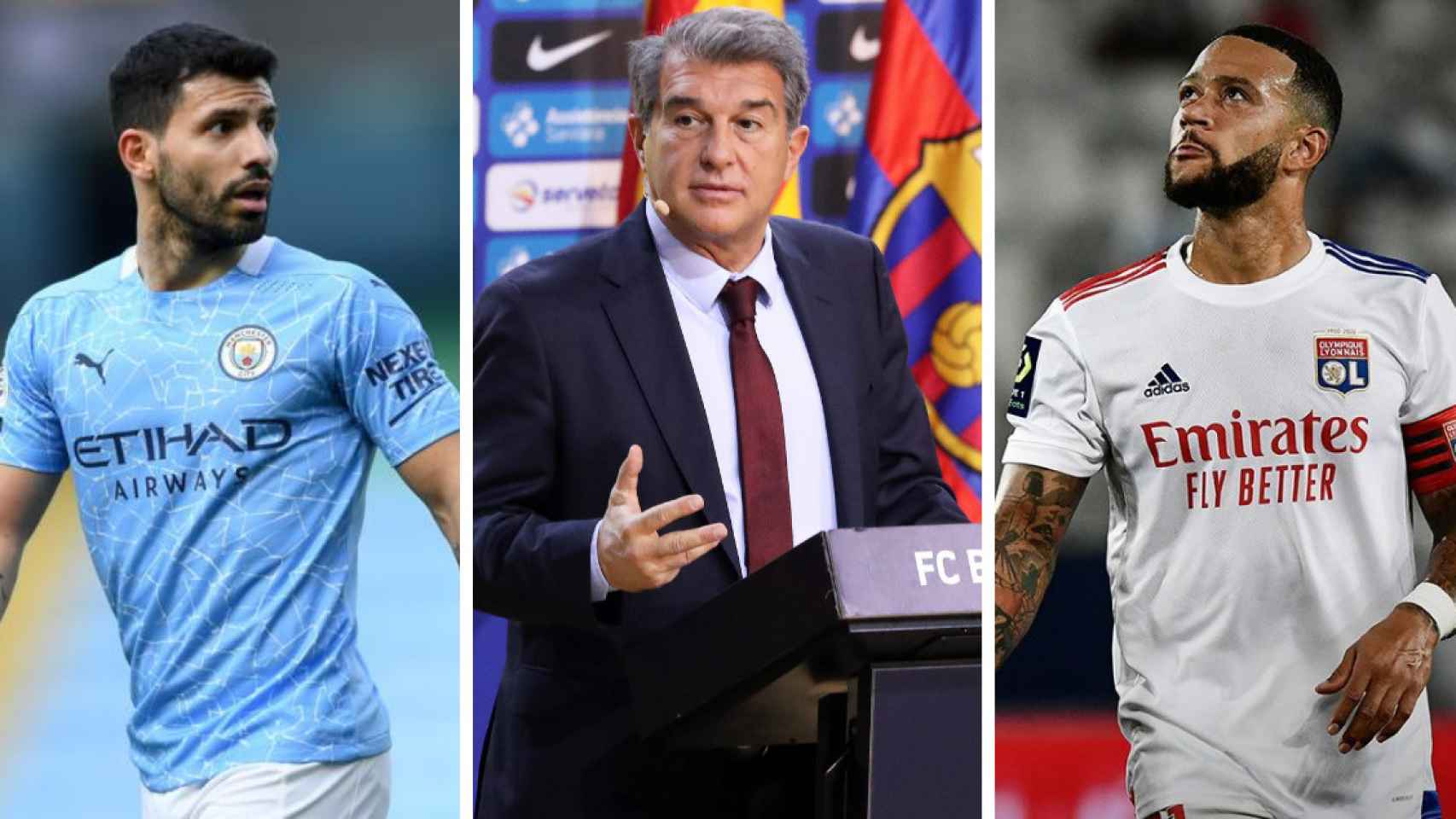 Agüero, Laporta y Depay en un fotomontaje / Culemanía