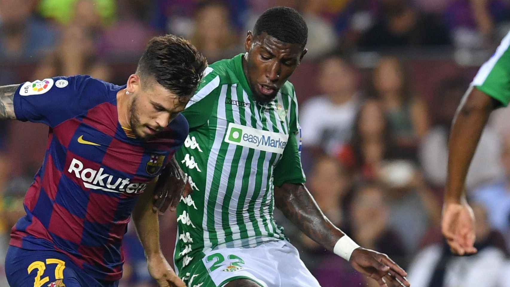 Emerson y Carles Pérez, durante un partido en el Camp Nou/ EFE