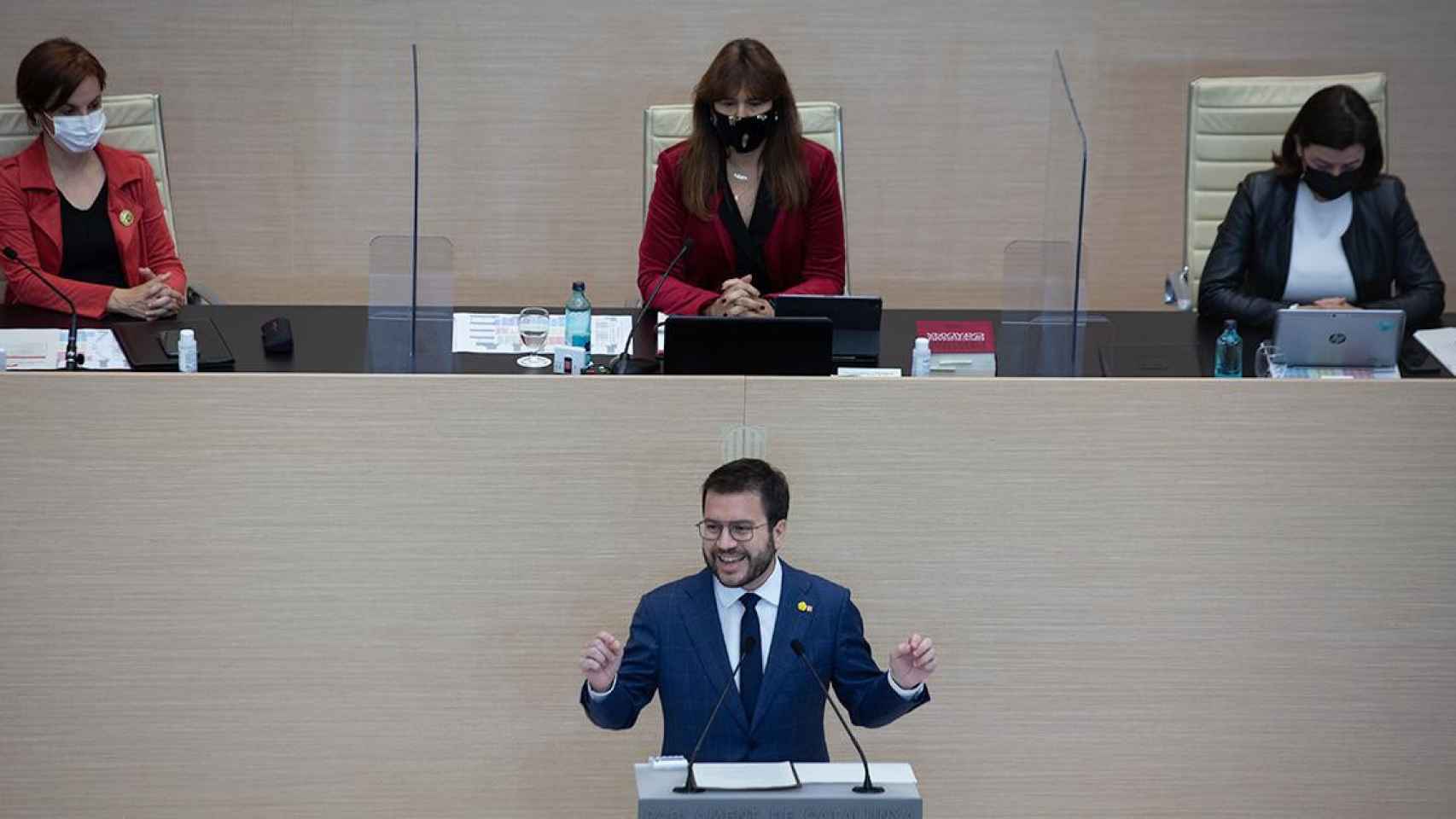 El vicepresidente de la Generalitat en funciones y candidato de ERC a la Presidencia, Pere Aragonès, interviene en la segunda sesión del debate de investidura a la presidencia de la Generalitat / DAVID ZORRAKINO - EUROPA PRESS