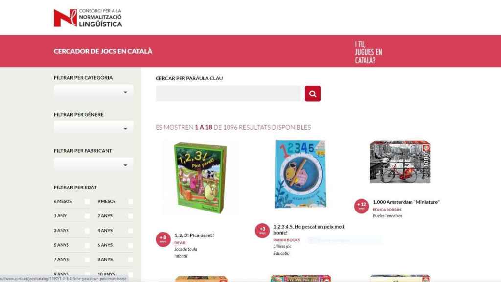 Buscador de juegos en catalán del consorcio de normalización lingüística, adscrito a la Consejería de Cultura de la Generalitat, y lanzado esta Navidad de 2020 / CPNL