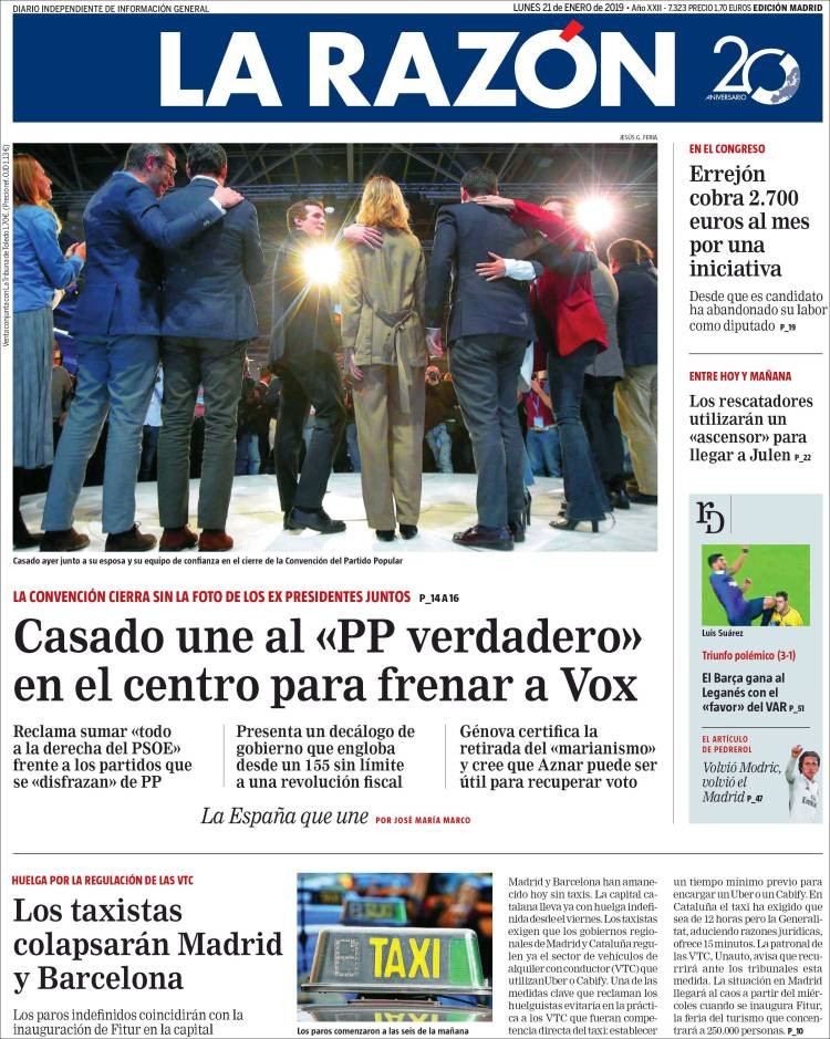 Portada de La Razón