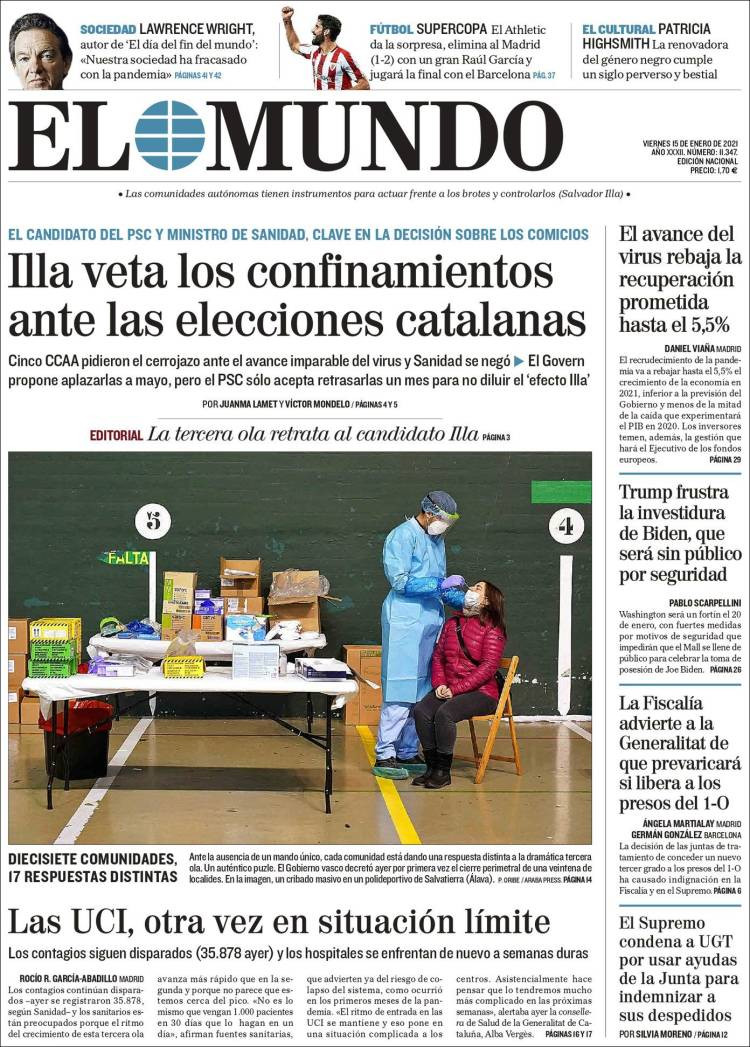 Portada de 'El Mundo' del viernes 15 de enero