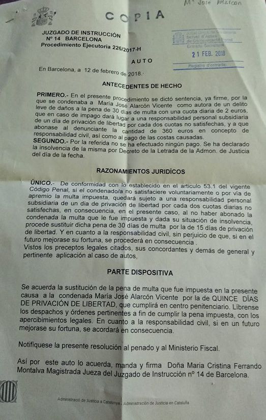 El auto por el que María José acabó en la cárcel