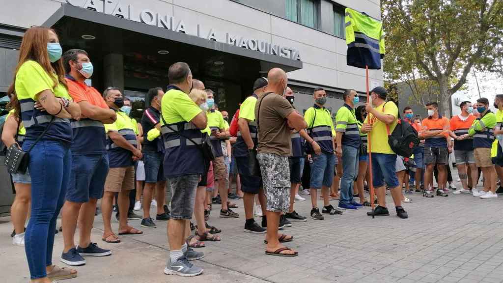 Trabajadores de Acciona en la protesta de este lunes / EP