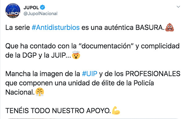 Jupol tilda de basura la serie 'Antidisturbios' / TWITTER