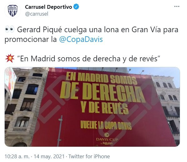 Critican a Piqué por esta pancarta de la Copa Davis / Twitter