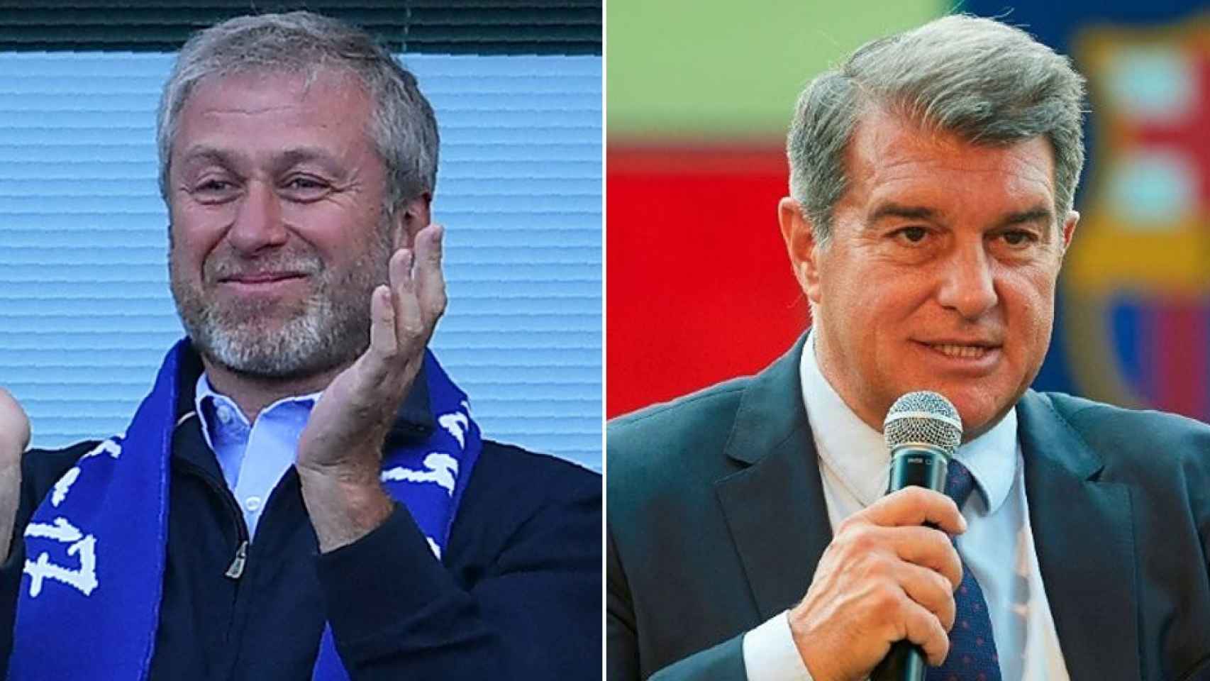 Roman Abramovich (Chelsea) y Joan Laporta (Barça), en un fotomontaje / Culemanía