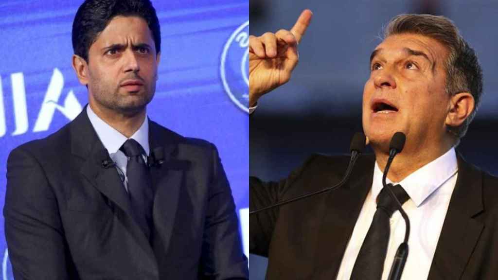 Al-Khelaifi, presidente del PSG; y Joan Laporta, del Barça, mantienen la guerra / REDES