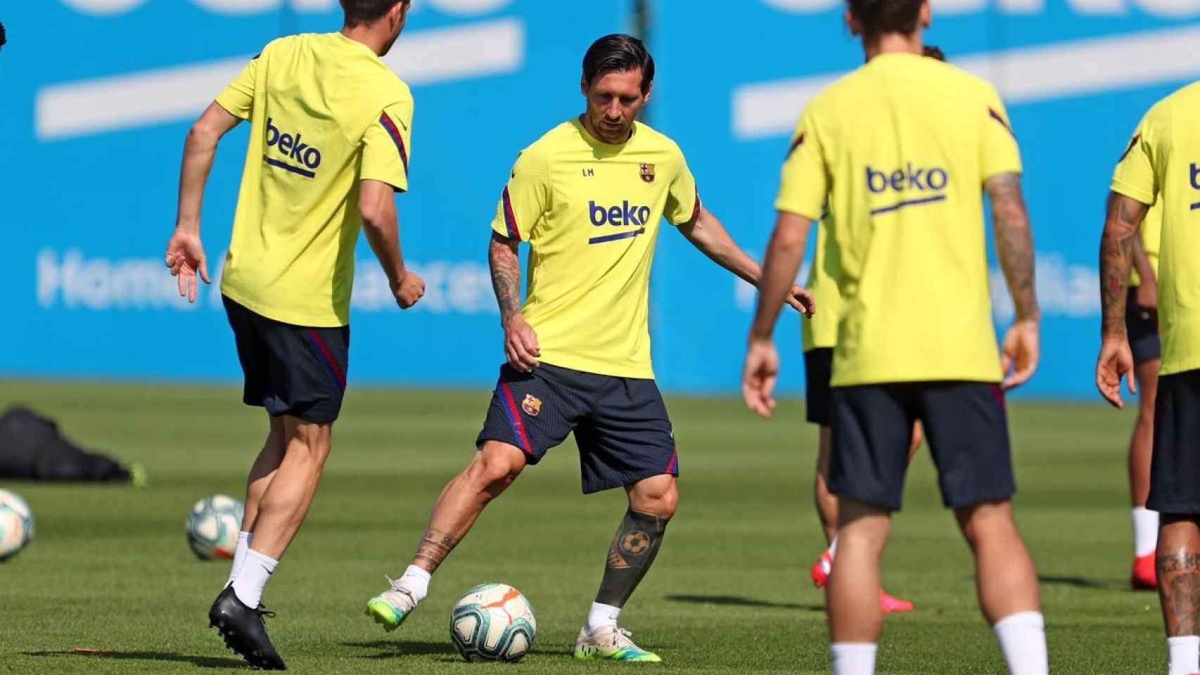 Leo Messi durante el entrenamiento del martes /FC BARCELONA