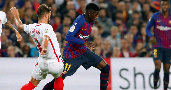 Una foto de Dembelé durante el partido frente al Sevilla / EFE