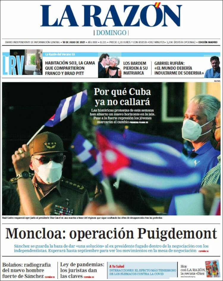 Portada de La Razón, 18 de julio de 2021