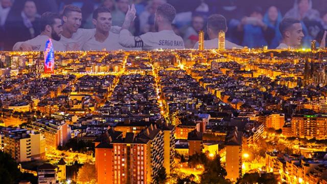 Barcelona de noche y el Real Madrid / FOTOMONTAJE CG