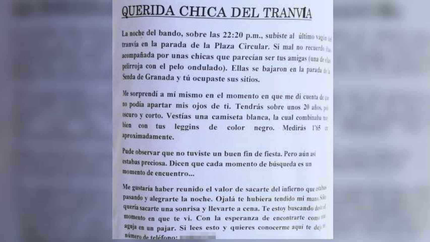 La carta que Sergio escribió para encontrar a la chica del tranvía