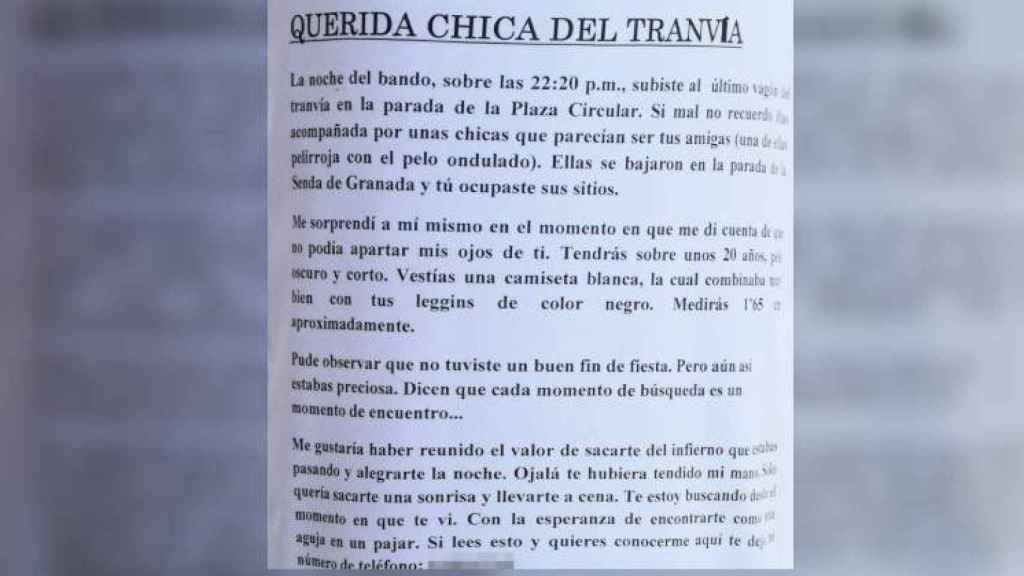 La carta que Sergio escribió para encontrar a la chica del tranvía