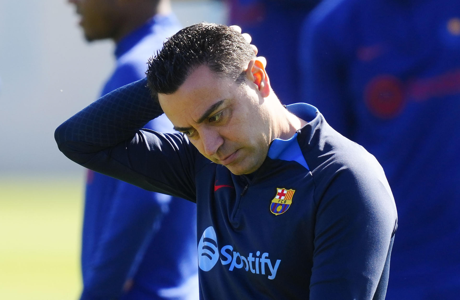 Xavi Hernández, en el entrenamiento de este martes del Barça / EFE