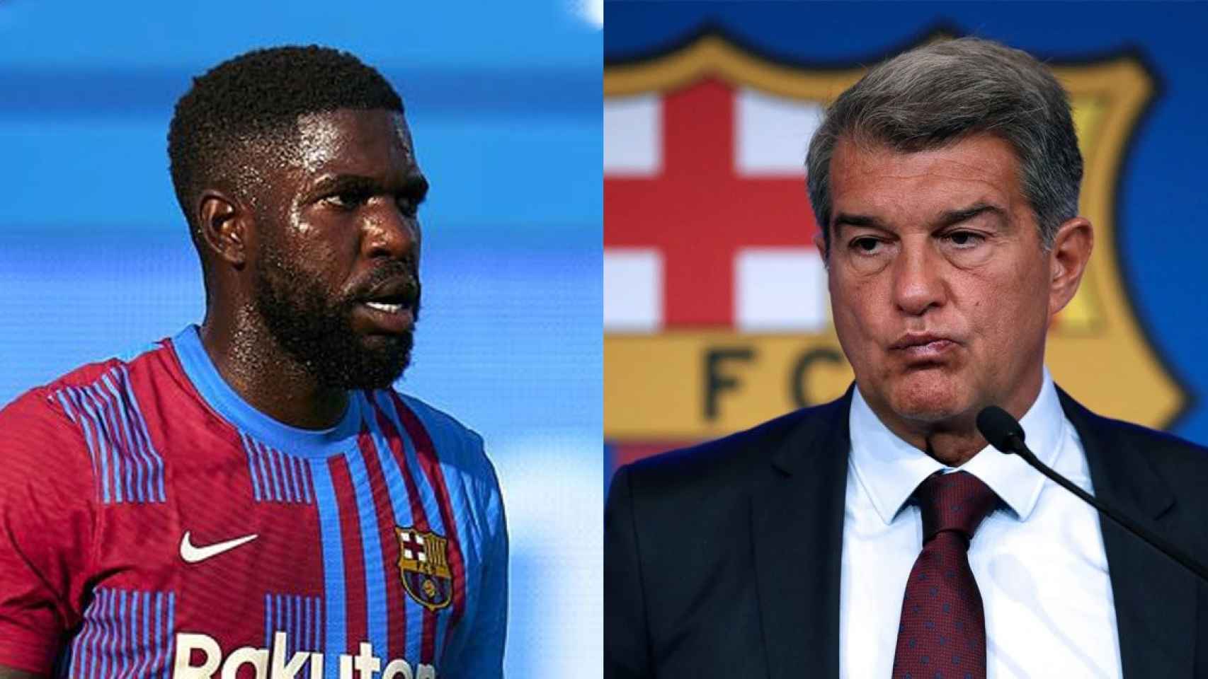 Samuel Umtiti y Joan Laporta, en un fotomontaje / Culemania